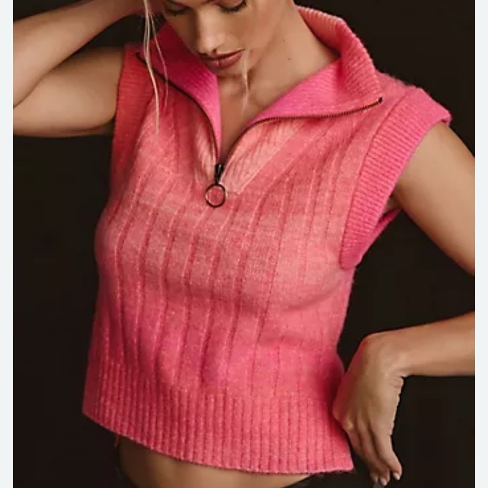 By Anthropologie Ombre Half-Zip Sweater Vest Womens Size Small Ombre Pink